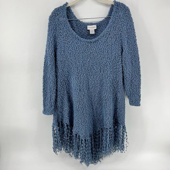Soft Surroundings Serena Chenille Fringe Sweater Blue Size Small - Picture 1 of 5